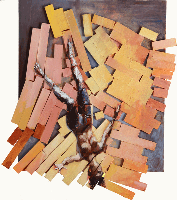 Painting of a Falling Acrobat on a Red-Orange Background